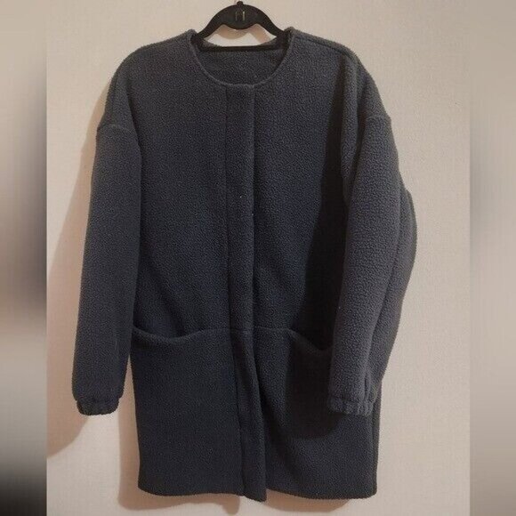Fabletics Lennon Fleece Coat Grey Oversized Relaxed Zip Snap Jacket Women’s M - Picture 2 of 6